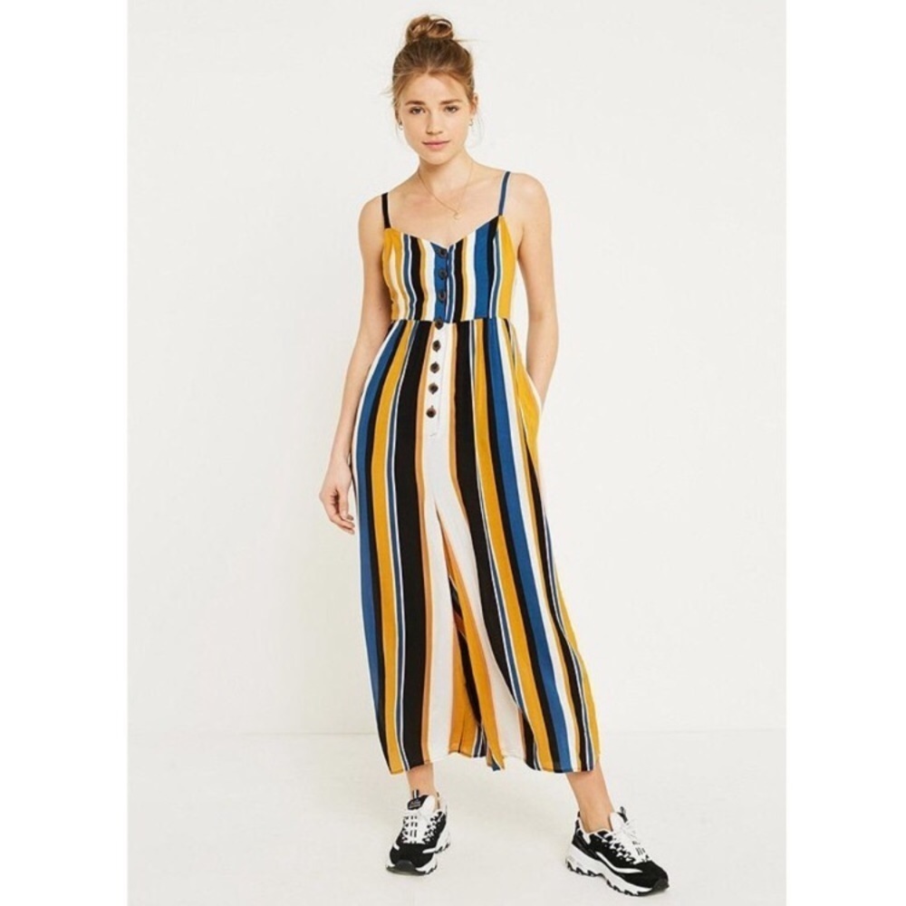 Urban Outfitters Tootsie Vertical Stripe Multi Button-Through Jumpsuit EUC Sz XS